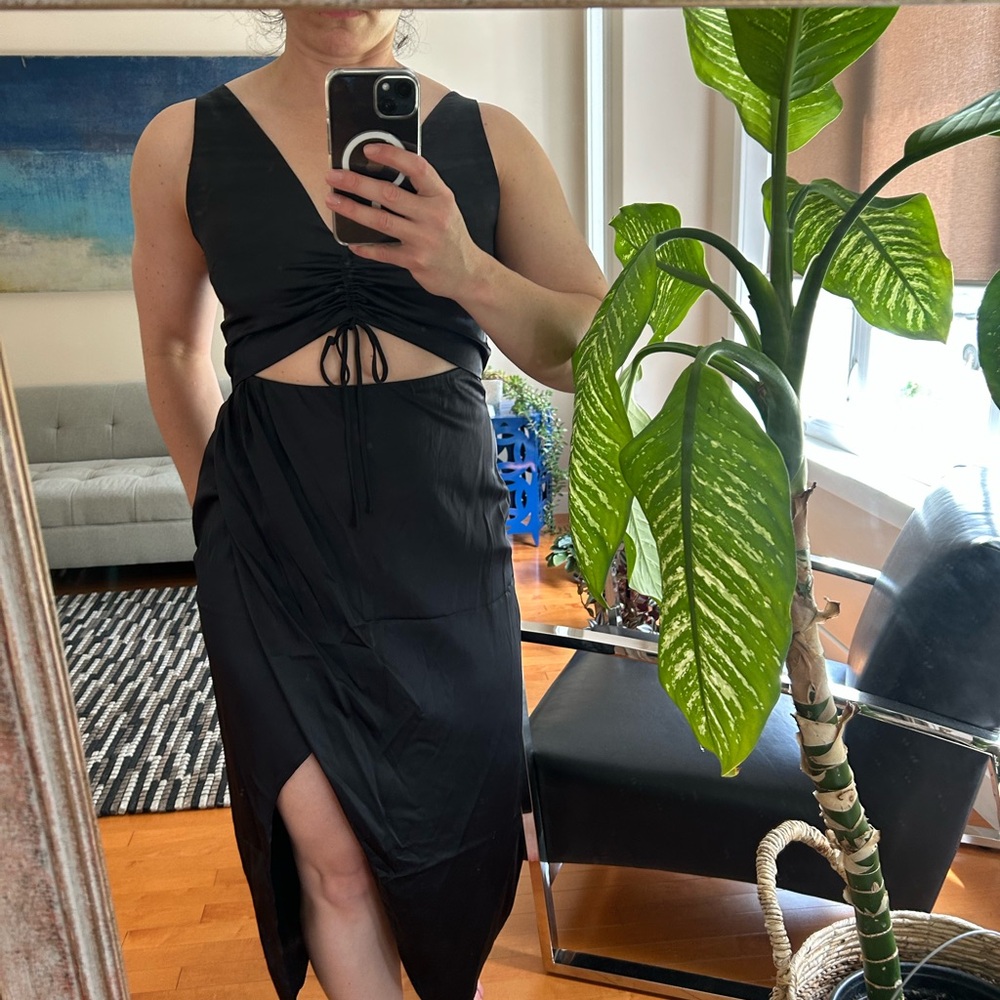 Abercrombie & Fitch Black Satin Midi Dress